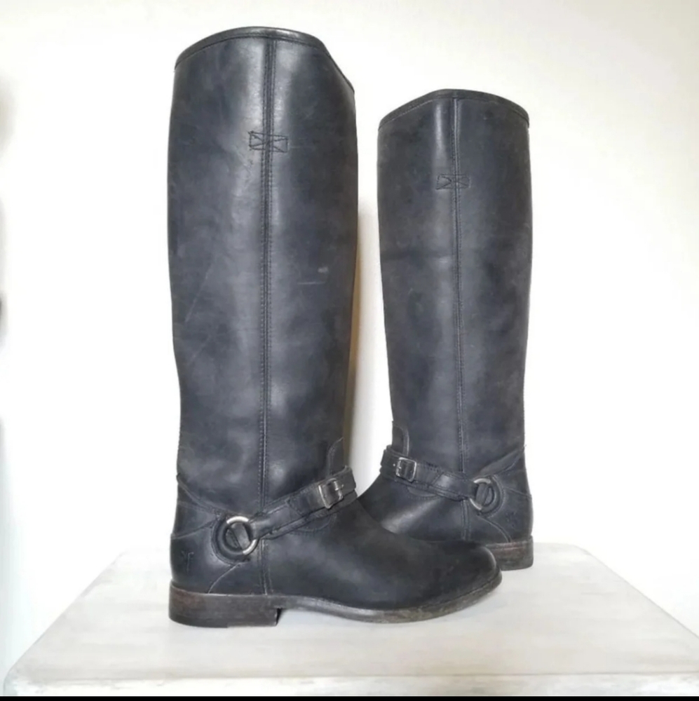 Frye 7 phillip ring black tall leather boots